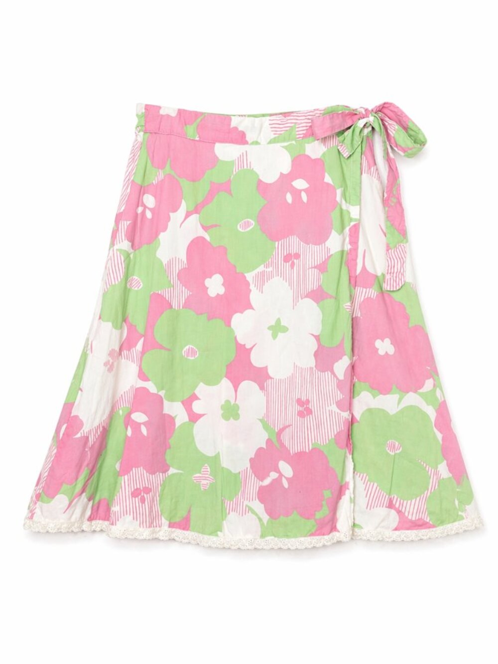 Y2k Pink and Green Cotton Floral Skirt, Size 10